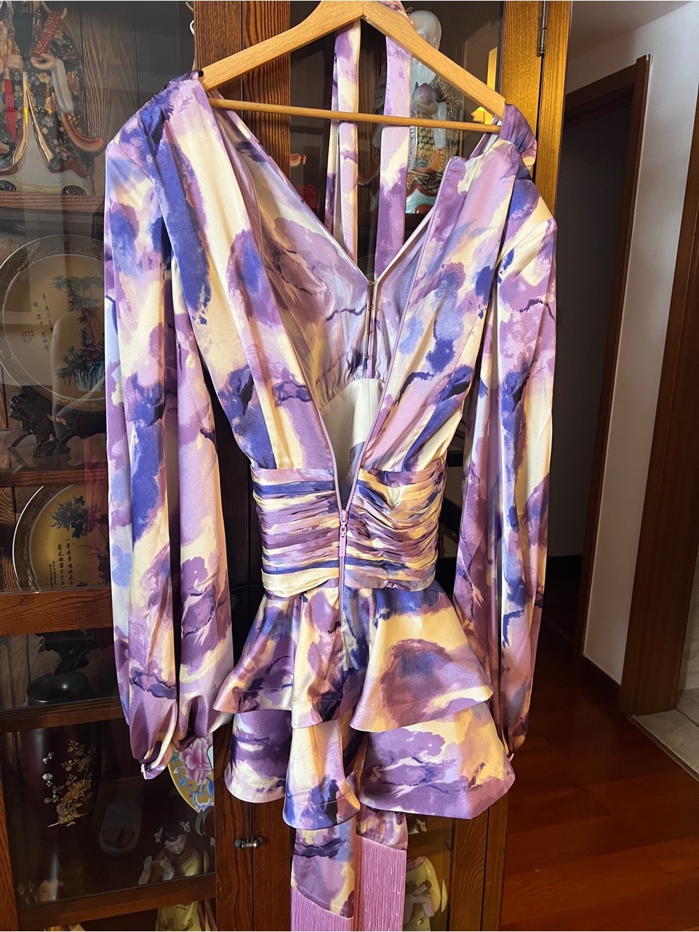 Bronx&Banco Lilac Wisteria Bedouin Satin Ruffle TasselEmbellished Mini Dress XS - Picture 11 of 17